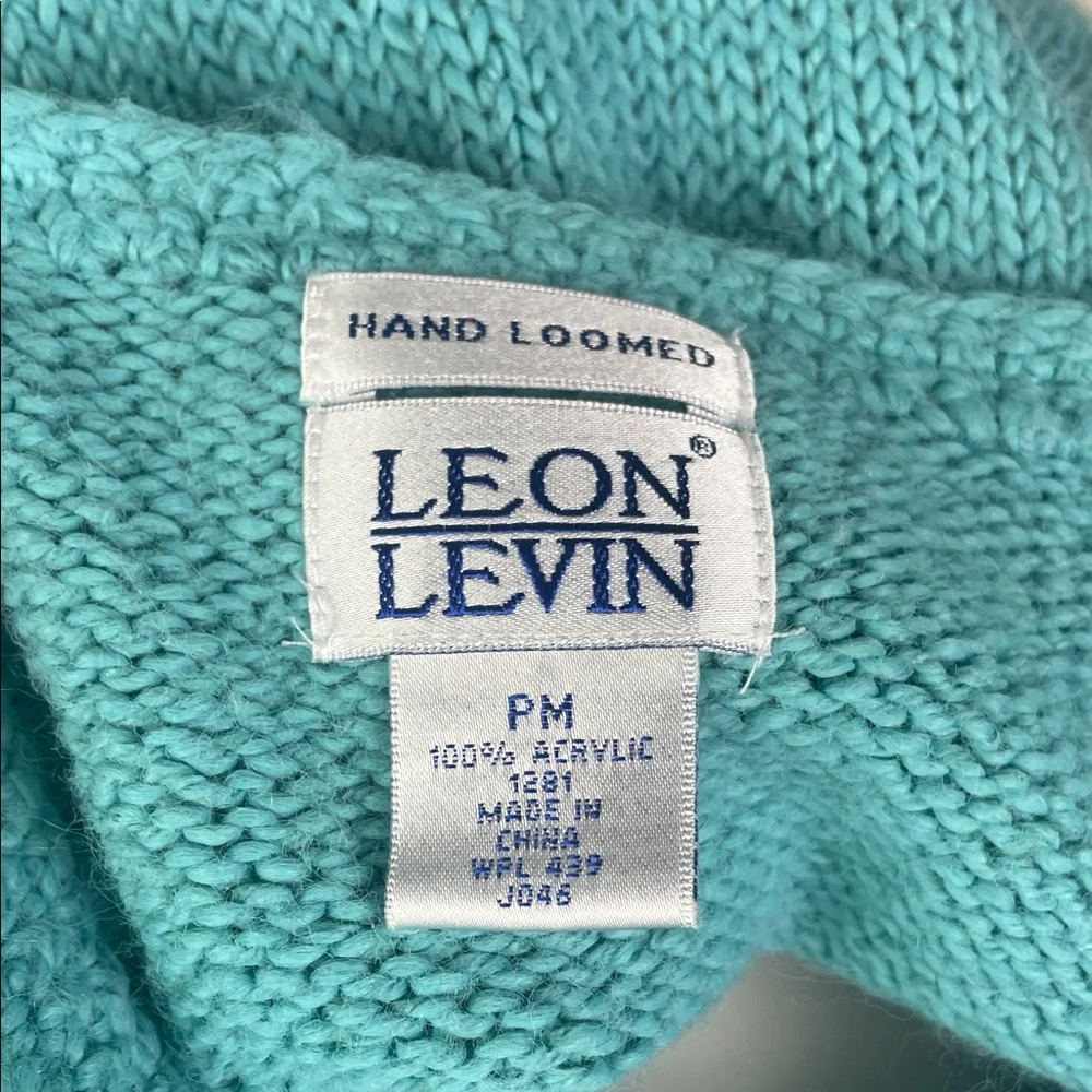 Leon Levin Hand Loomed Turquoise Cardigan - Picture 2 of 8